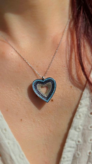 Collier Étoile d'Argent: Cœur Mosaïque, Argent 925