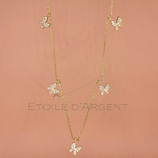 Pendentif Étoile d'Argent: Papillons Étincelants