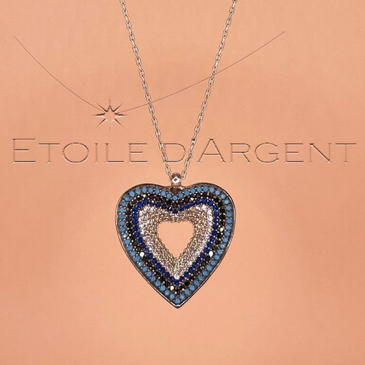 Collier Étoile d'Argent: Cœur Mosaïque, Argent 925