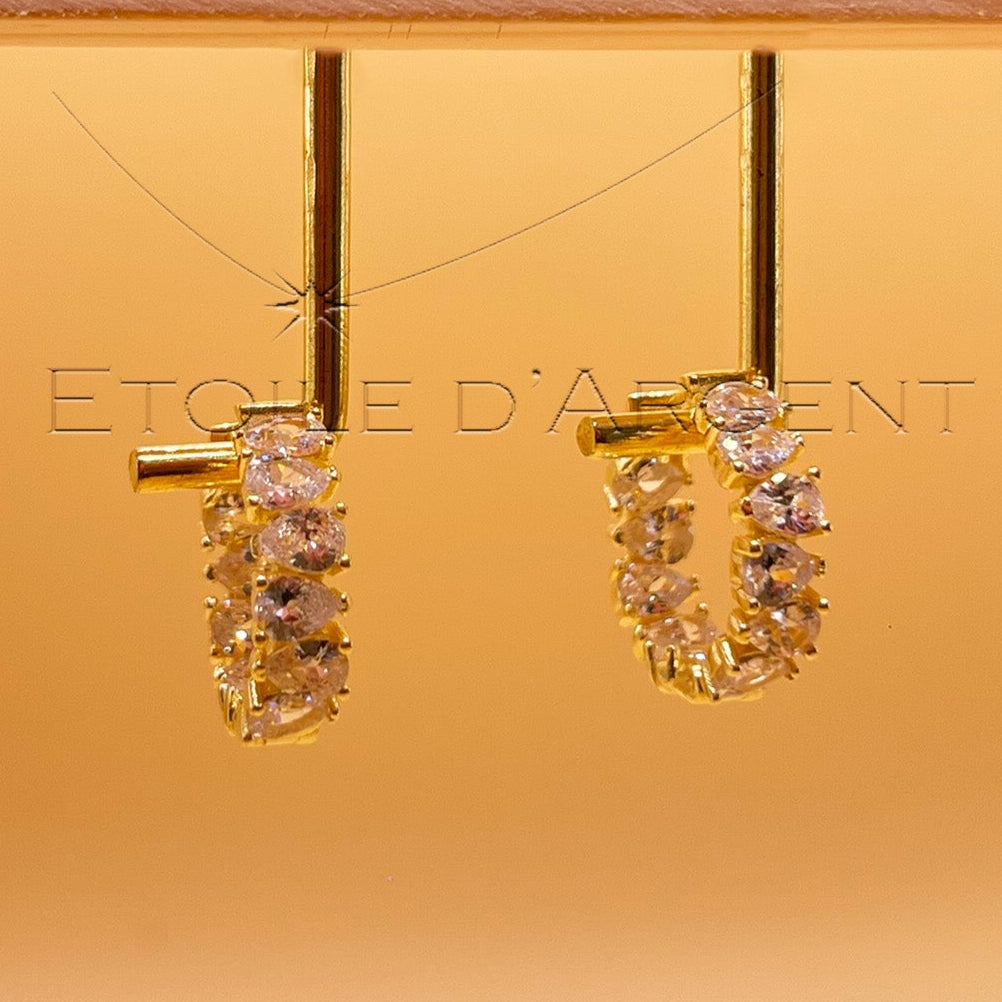 Créoles Étoile d'Argent: Argent 925 Plaquées Or, Pierres de Forme Originale