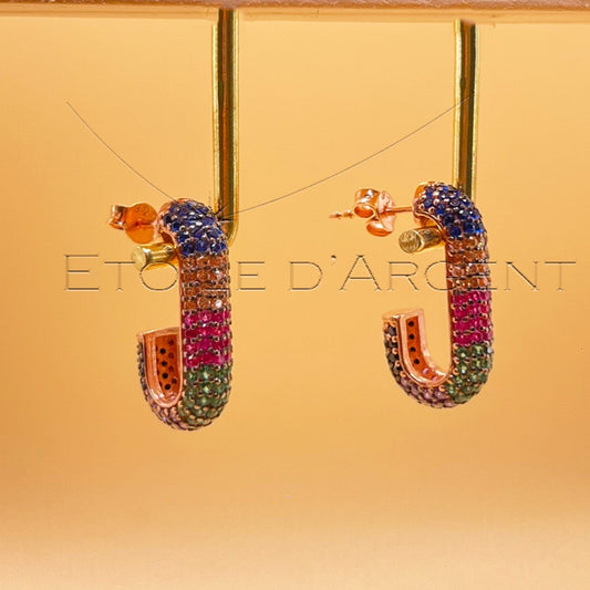 Boucles d'Oreilles en Argent 925 Plaquées Or Rose, Pierres Multicolores: Éclat Arc-en-Ciel