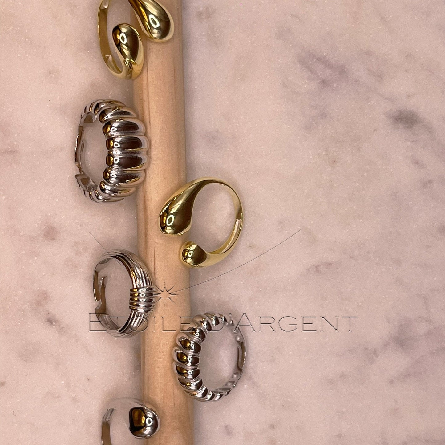 Bague en argent avec design gouttes – Plaquée en couleur or