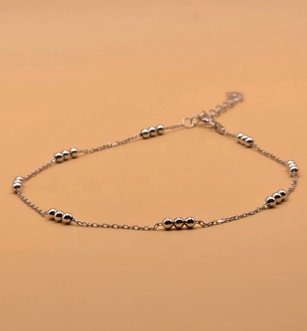 Bracelet de Cheville Élégant en Argent 925 avec Perles Argentées