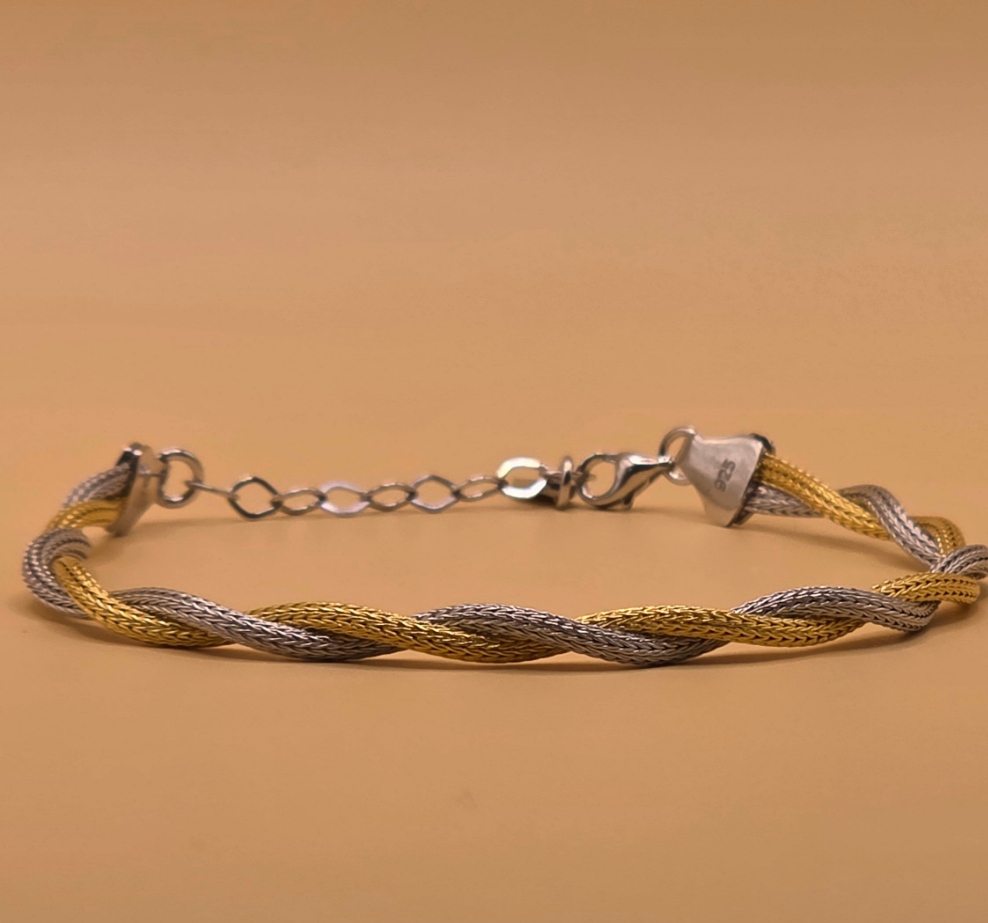 Bracelet Raffiné Argent 925 – Design Tressé Bicolore