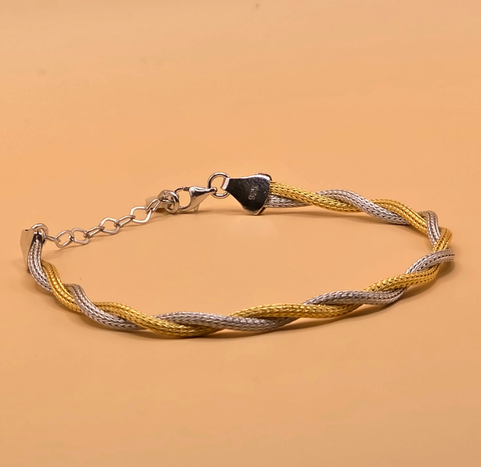 Bracelet Raffiné Argent 925 – Design Tressé Bicolore