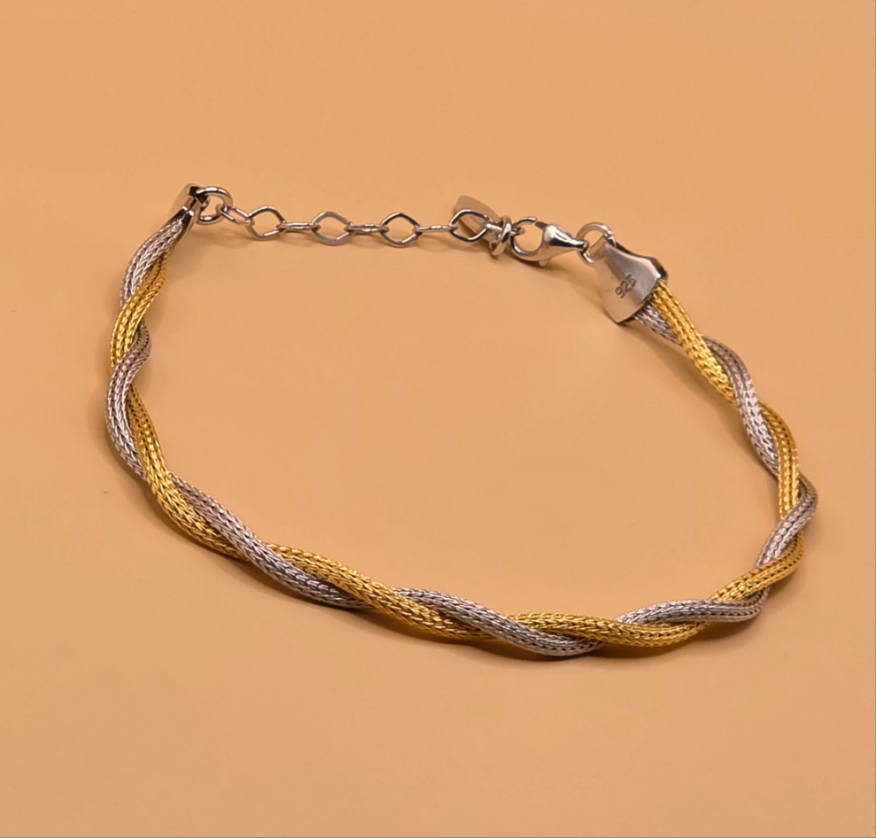 Bracelet Raffiné Argent 925 – Design Tressé Bicolore