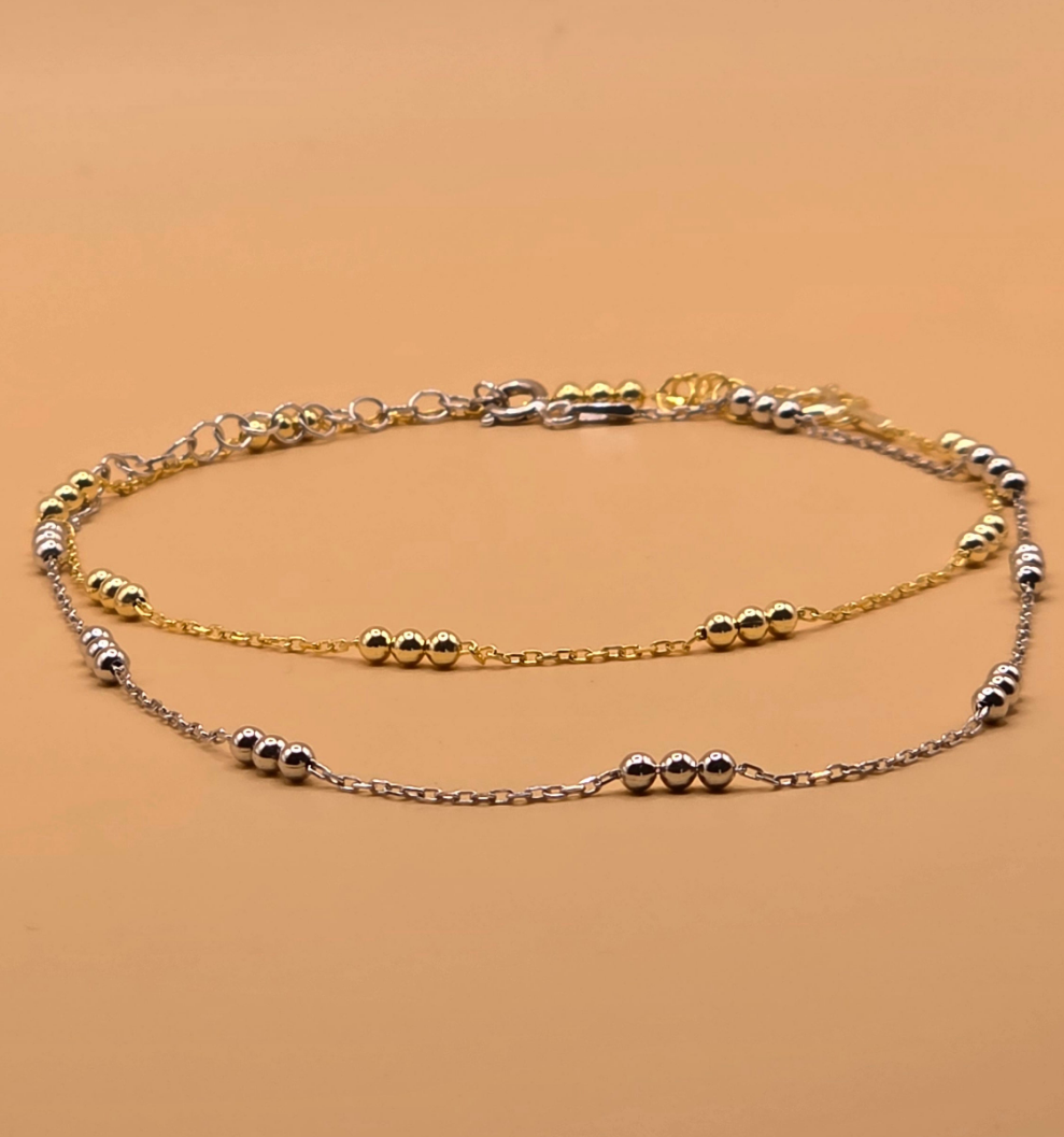 Bracelet de Cheville Élégant en Argent 925 avec Perles Argentées