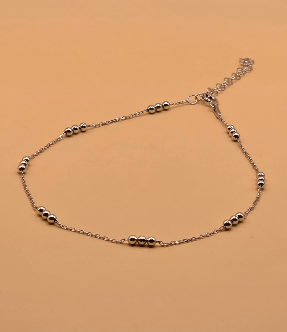 Bracelet de Cheville Élégant en Argent 925 avec Perles Argentées