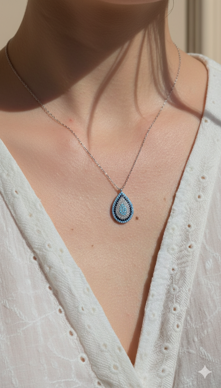 Pendentif Étoile d'Argent: Larme Azurée