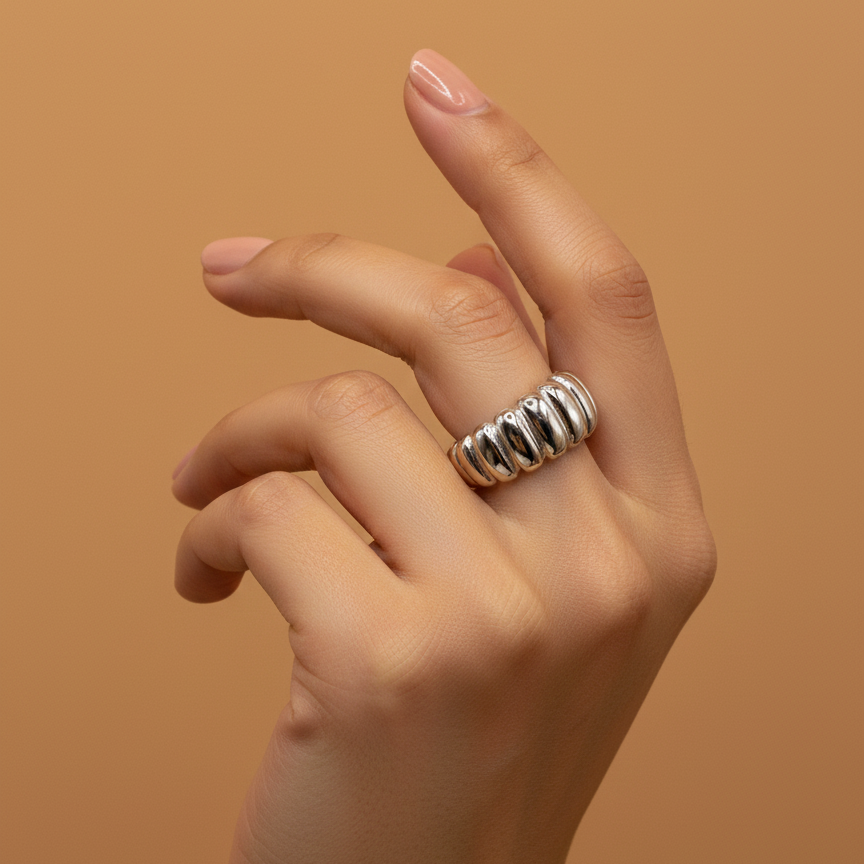 Bague en argent 925 à design ondulé