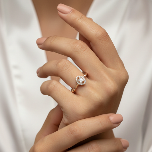 Bague Élégante en Or Rose avec Centre en Cristal