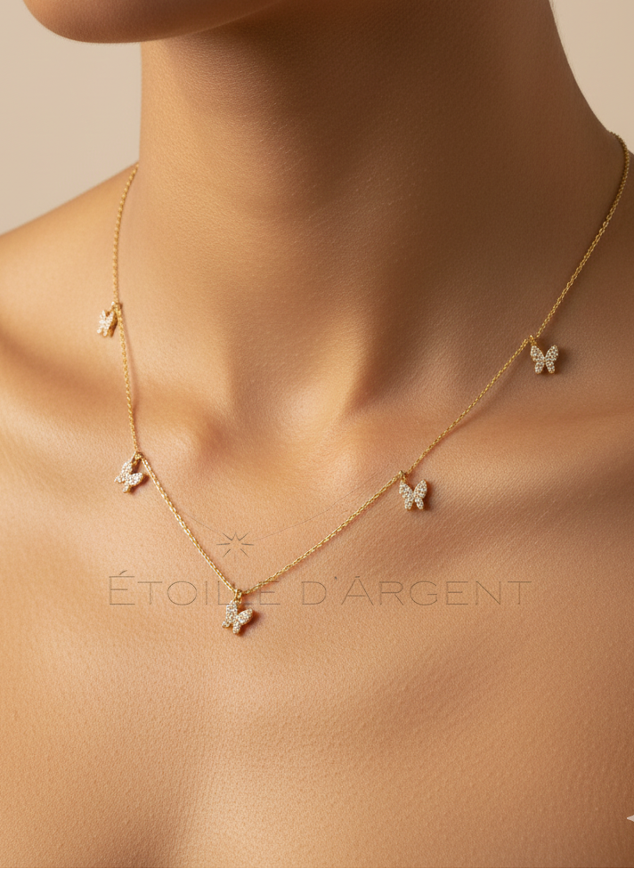 Pendentif Étoile d'Argent: Papillons Étincelants