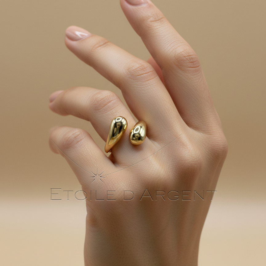 Bague en argent avec design gouttes – Plaquée en couleur or