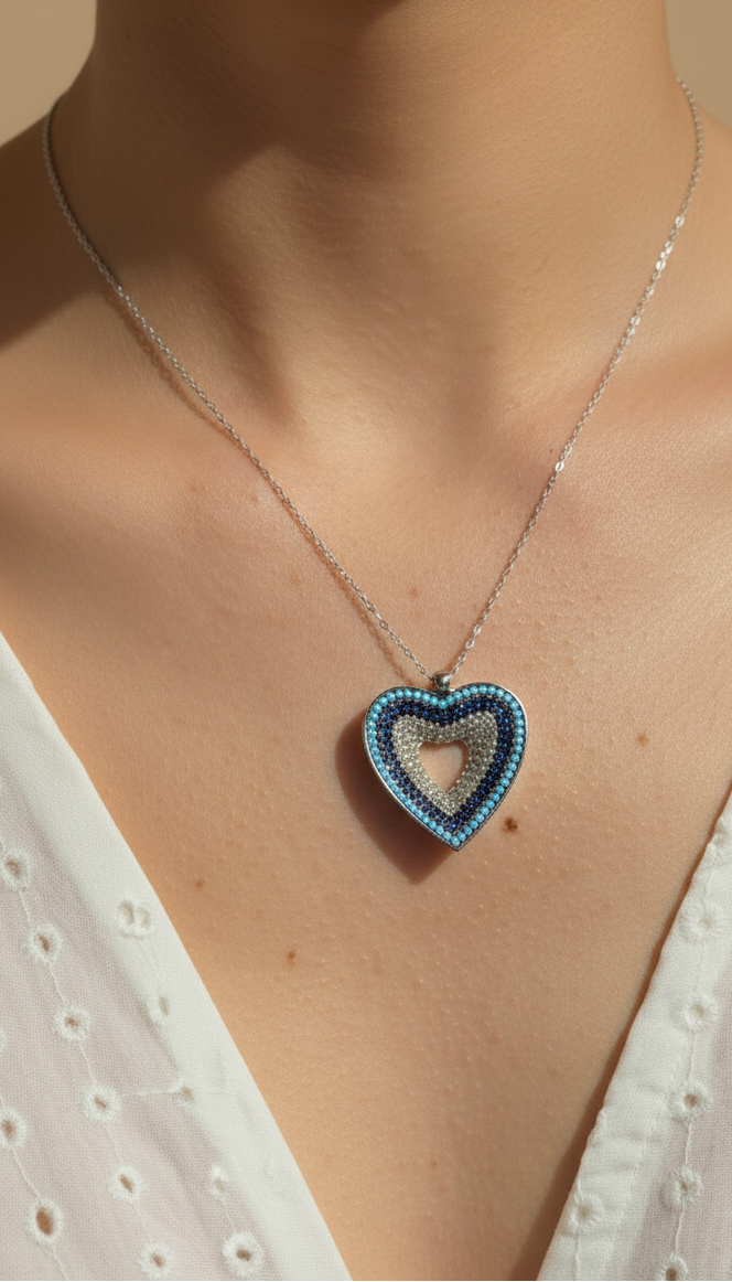 Collier Étoile d'Argent: Cœur Mosaïque, Argent 925