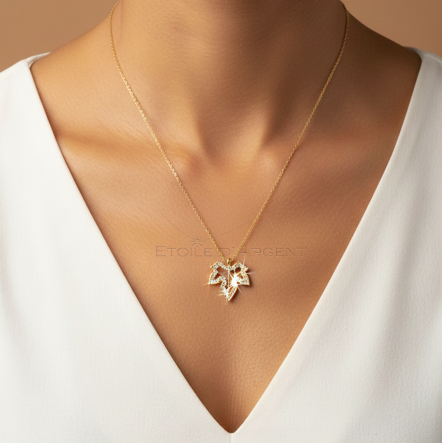 Collier Étoile d'Argent: Feuille d'Érable Scintillante