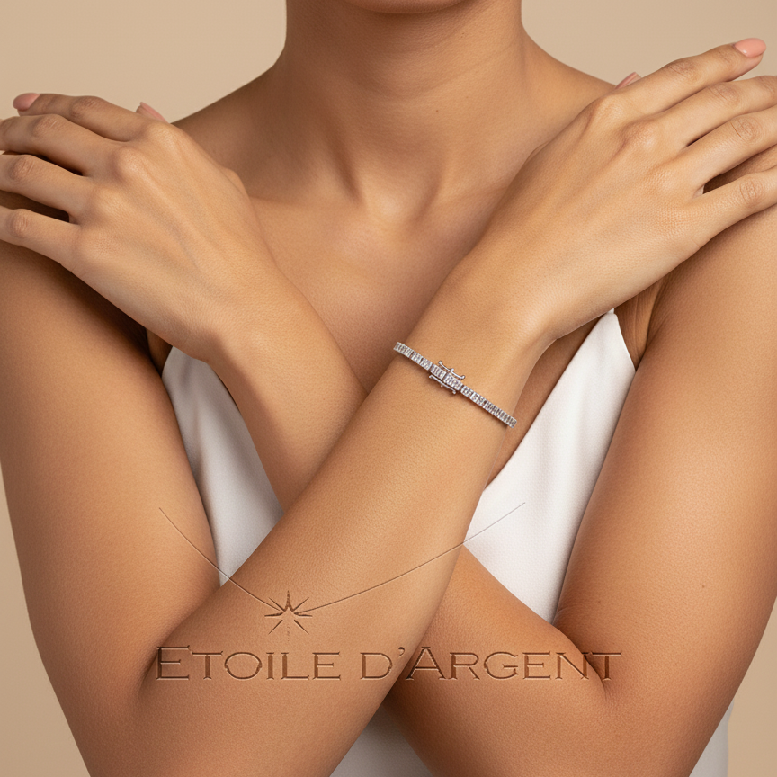 Bracelet Baguette Étoile d'Argent: Pureté et Raffinement