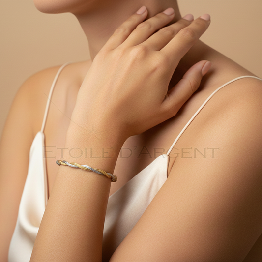 Bracelet Raffiné Argent 925 – Design Tressé Bicolore