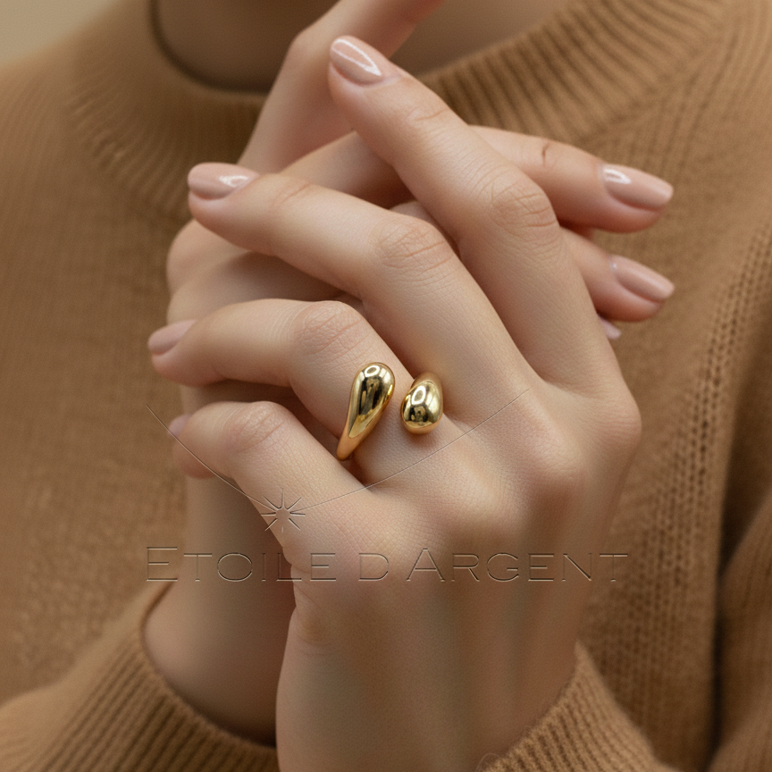 Bague en argent avec design gouttes – Plaquée en couleur or