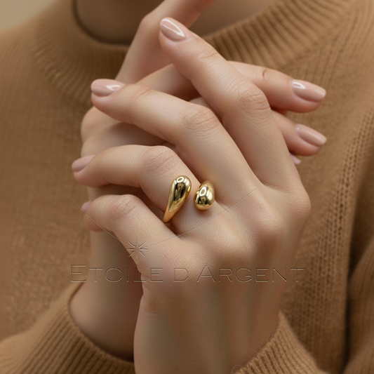 Bague en argent avec design gouttes – Plaquée en couleur or