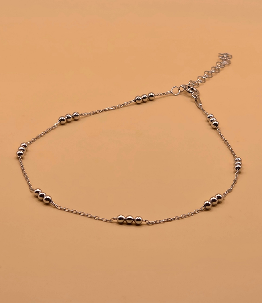 Bracelet de Cheville Élégant en Argent 925 avec Perles Argentées