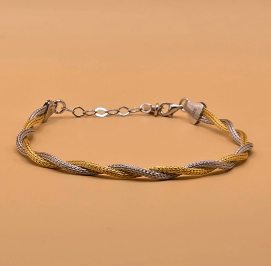 Bracelet Raffiné Argent 925 – Design Tressé Bicolore