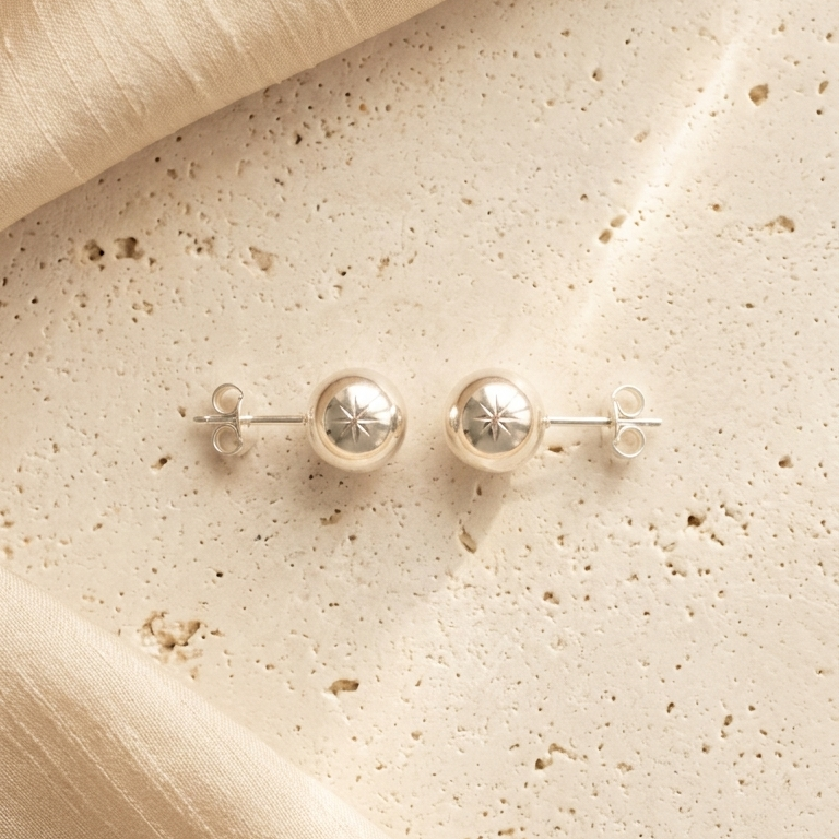 Puces d'Oreilles en Argent 925, Design Boule: Simplicité Lumineuse