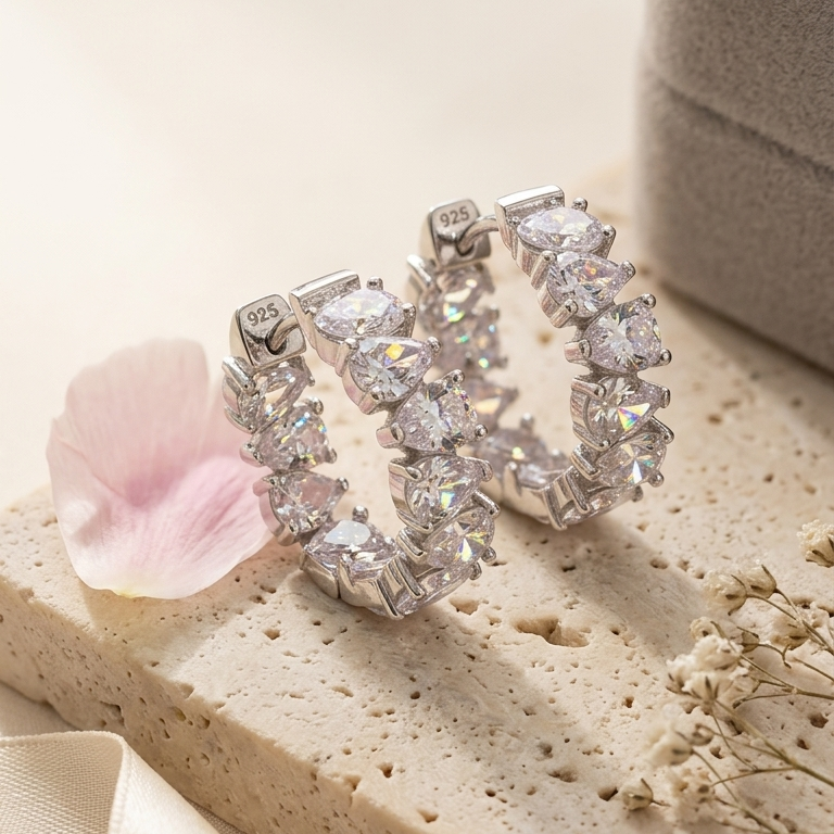 Créoles Étoile d'Argent: Argent 925, Pierres de Forme Originale