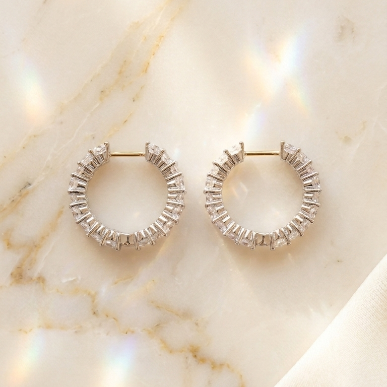 Créoles Étoile d'Argent: Argent 925, Pierres de Forme Originale
