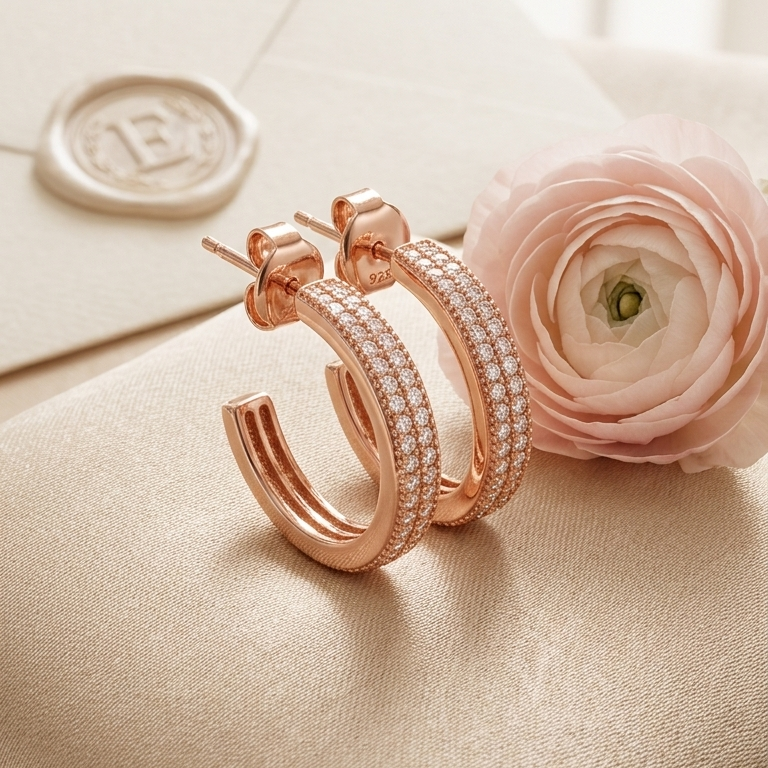 Créoles Étoile d'Argent: Or Rose Lumineux