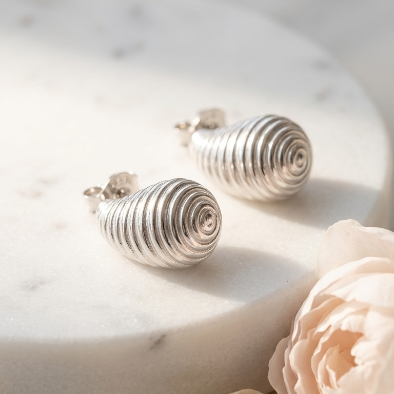 Créoles en Argent 925, Design Spirale: Écho Marin