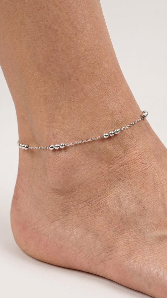 Bracelet de Cheville Élégant en Argent 925 avec Perles Argentées